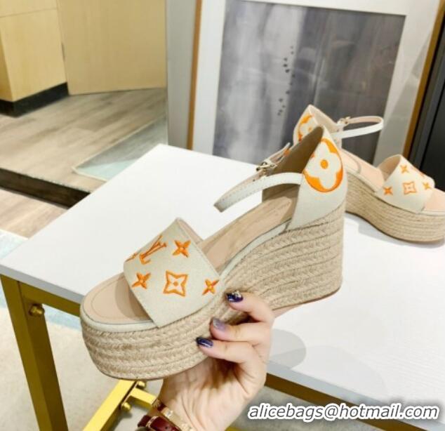 Most Popular Louis Vuitton Starboard Monogram Canvas Wedge Sandal 033110 White/Orange 2021