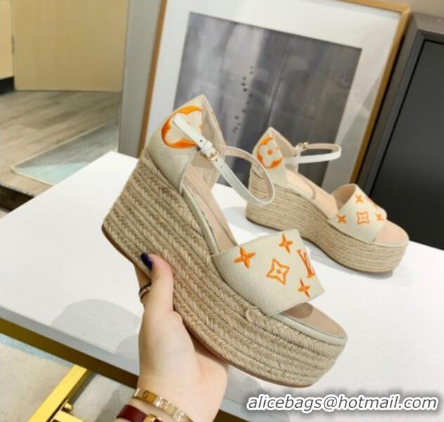 Most Popular Louis Vuitton Starboard Monogram Canvas Wedge Sandal 033110 White/Orange 2021