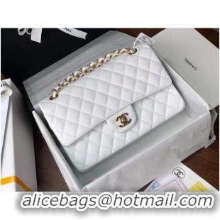 AAAAA Chanel Double Flaps Bags Original White Caviar Leather A36097 Gold