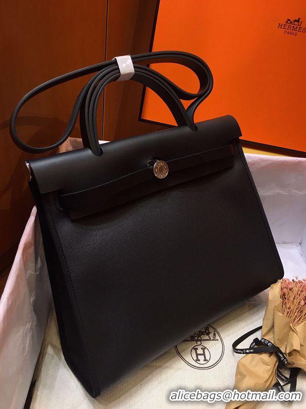 Discount Hermes mini Herbag Original Canvas Leather & Calfskin 45988 Black