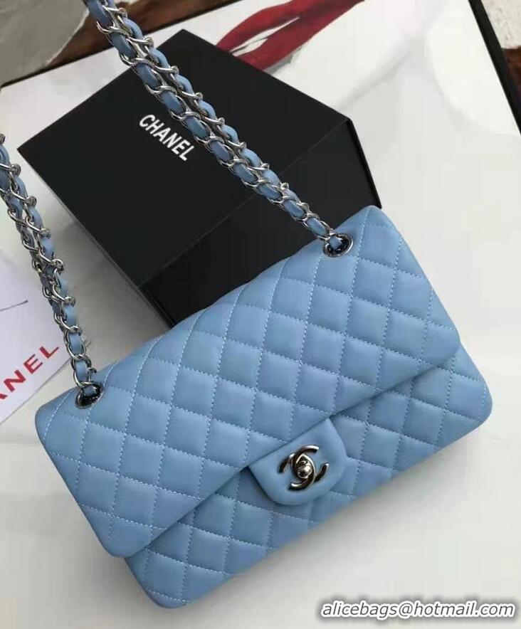 Discount Chanel Classic Flap Bag Lambskin Leather A01112  Light Blue Silver