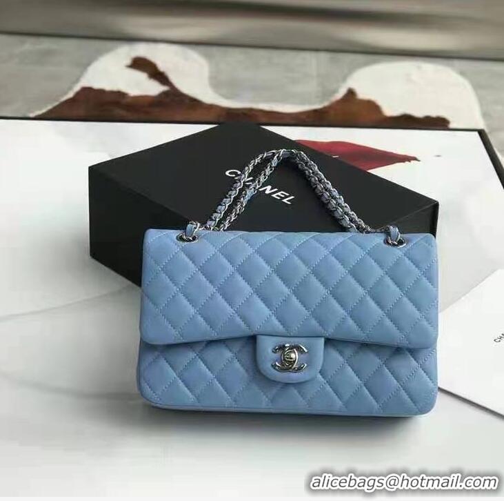 Discount Chanel Classic Flap Bag Lambskin Leather A01112  Light Blue Silver