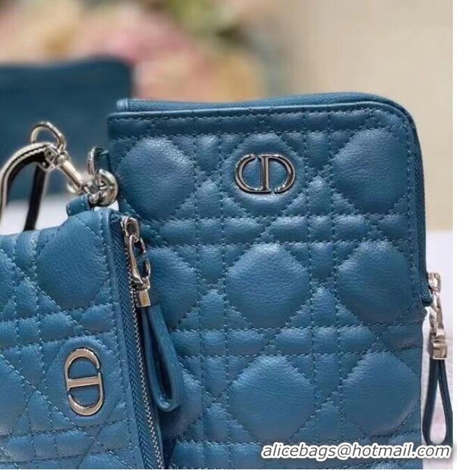 Classic DIOR CARO MULTIFUNCTIONAL POUCH Deep Ocean Blue Supple Cannage Calfskin S5036PWH