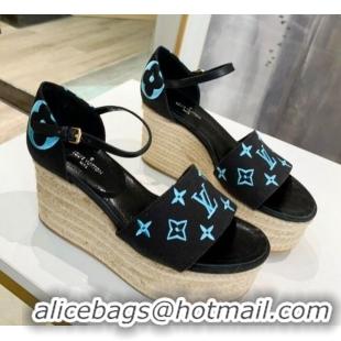 Trendy Design Louis Vuitton Starboard Monogram Canvas Wedge Sandal 033111 Black/Blue 2021