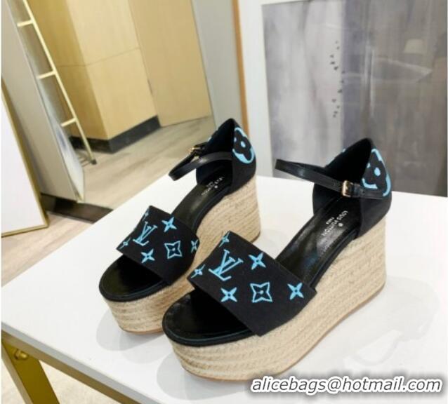 Trendy Design Louis Vuitton Starboard Monogram Canvas Wedge Sandal 033111 Black/Blue 2021