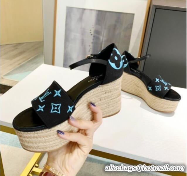 Trendy Design Louis Vuitton Starboard Monogram Canvas Wedge Sandal 033111 Black/Blue 2021