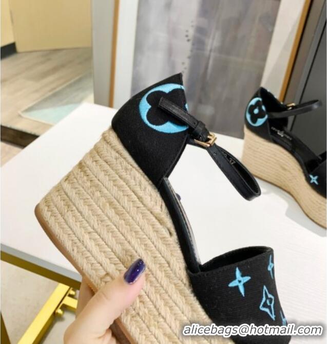 Trendy Design Louis Vuitton Starboard Monogram Canvas Wedge Sandal 033111 Black/Blue 2021