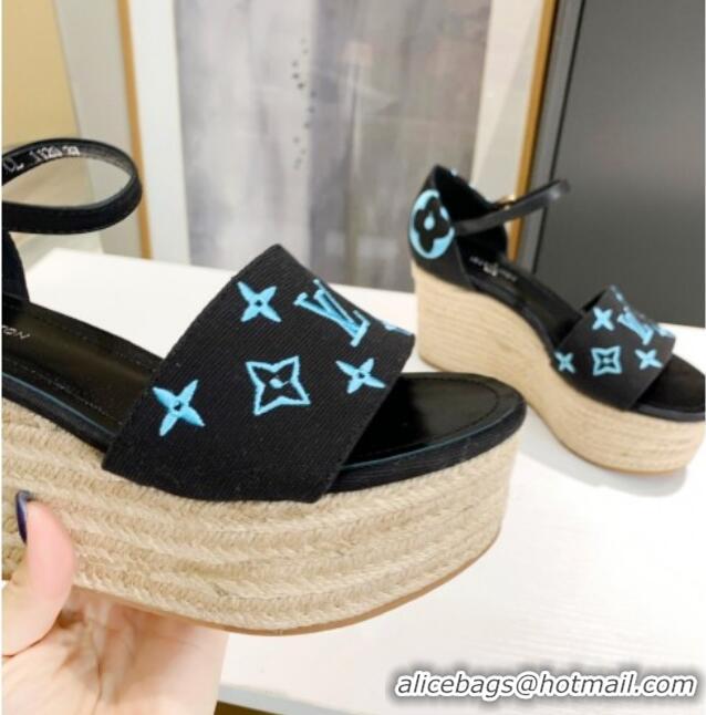 Trendy Design Louis Vuitton Starboard Monogram Canvas Wedge Sandal 033111 Black/Blue 2021