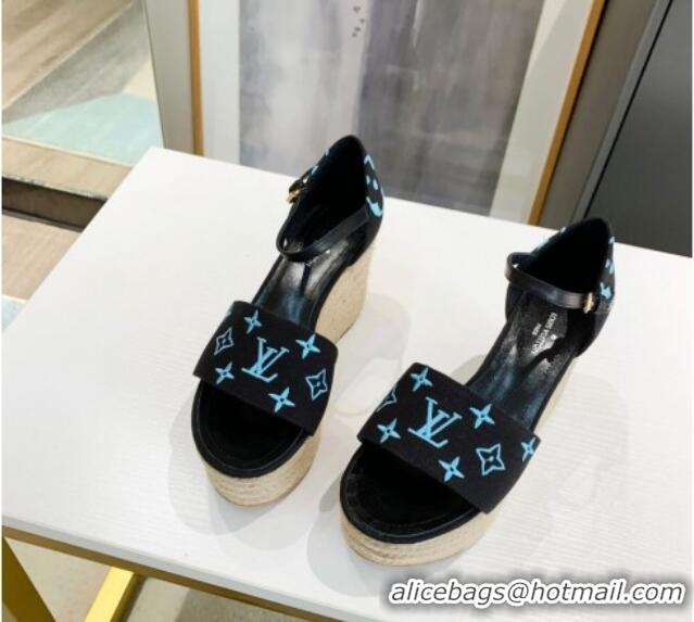 Trendy Design Louis Vuitton Starboard Monogram Canvas Wedge Sandal 033111 Black/Blue 2021