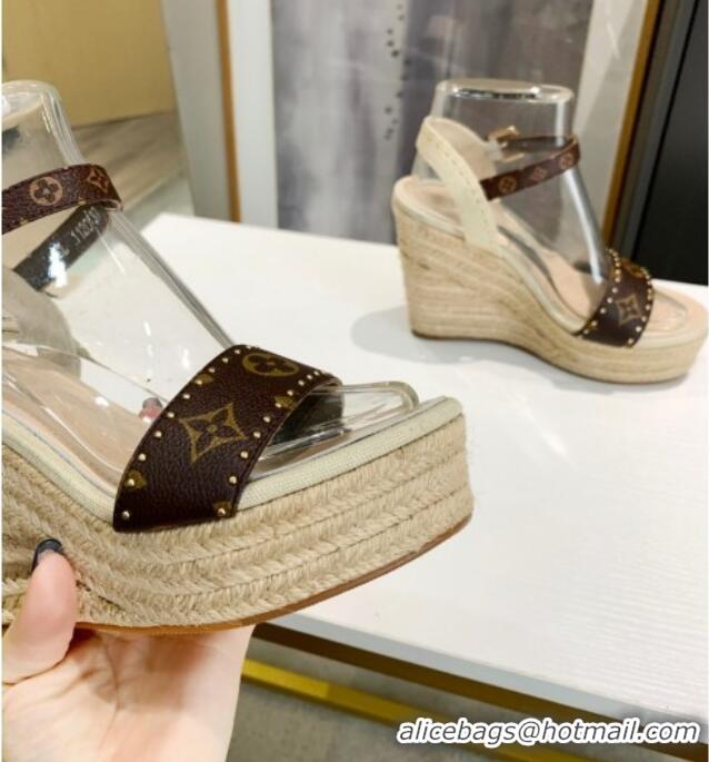 Perfect Louis Vuitton Coastline Wedge Sandal in Studded Canvas and Suede 033116