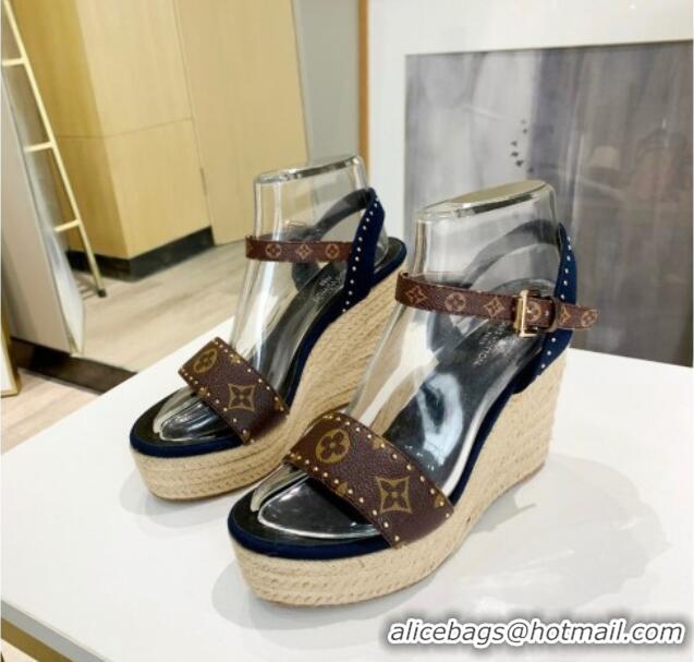 Perfect Louis Vuitton Coastline Wedge Sandal in Studded Canvas and Suede 033116