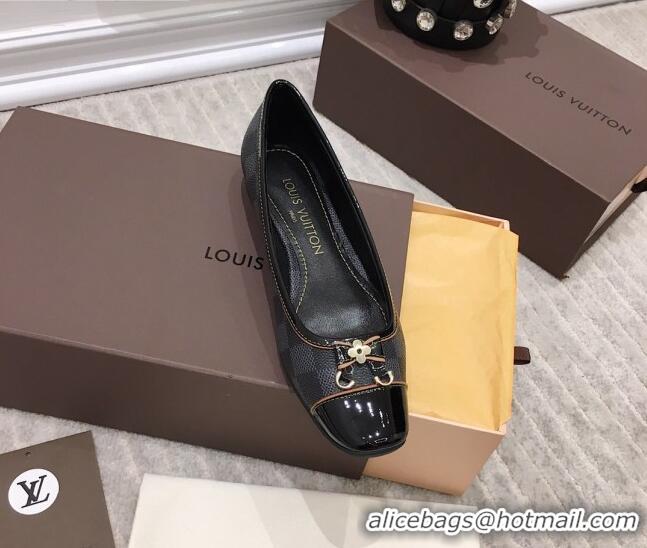 Best Grade Louis Vuitton Colored Damier Canvas Loafers with Bow 033188 Black 2021