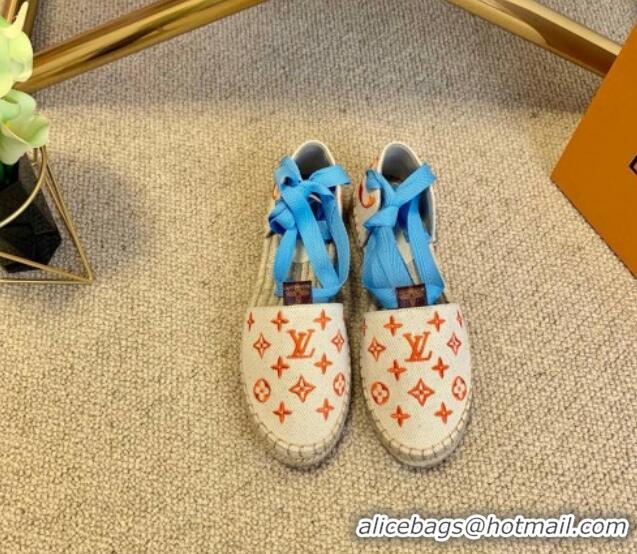 Best Product Louis Vuitton Starboard Monogram Canvas Espadrilles with Ankle Laces 331115 Blue 2021