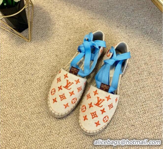 Best Product Louis Vuitton Starboard Monogram Canvas Espadrilles with Ankle Laces 331115 Blue 2021