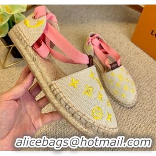 Popular Style Louis Vuitton Starboard Monogram Canvas Espadrilles with Ankle Laces 331115 Pink 2021