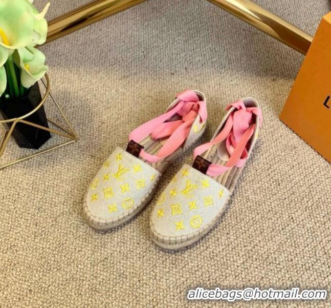 Popular Style Louis Vuitton Starboard Monogram Canvas Espadrilles with Ankle Laces 331115 Pink 2021