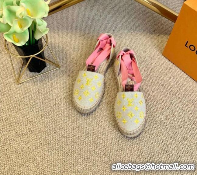 Popular Style Louis Vuitton Starboard Monogram Canvas Espadrilles with Ankle Laces 331115 Pink 2021