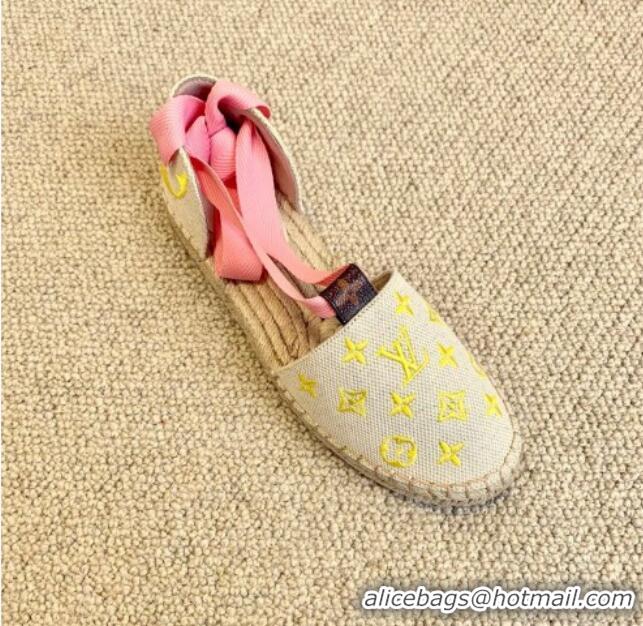 Popular Style Louis Vuitton Starboard Monogram Canvas Espadrilles with Ankle Laces 331115 Pink 2021