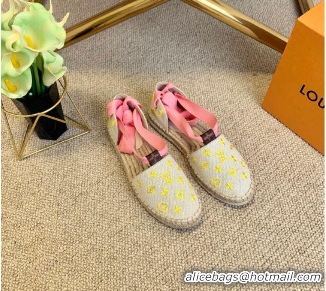 Popular Style Louis Vuitton Starboard Monogram Canvas Espadrilles with Ankle Laces 331115 Pink 2021