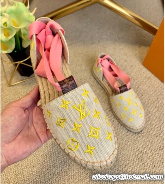 Popular Style Louis Vuitton Starboard Monogram Canvas Espadrilles with Ankle Laces 331115 Pink 2021