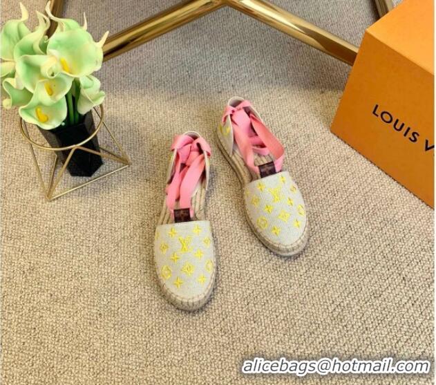 Popular Style Louis Vuitton Starboard Monogram Canvas Espadrilles with Ankle Laces 331115 Pink 2021