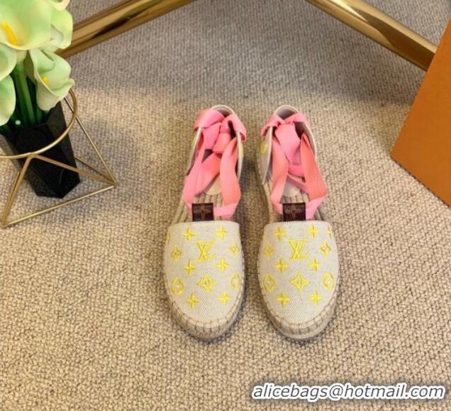 Popular Style Louis Vuitton Starboard Monogram Canvas Espadrilles with Ankle Laces 331115 Pink 2021