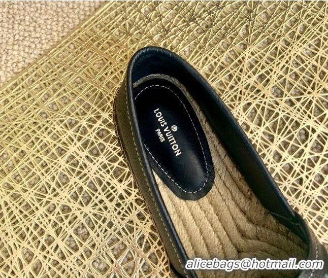 Top Grade Louis Vuitton LV Grained Leather Espadrilles 040101 Black 2021