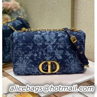 Top Design LARGE DIOR CARO BAG Blue Dior Flowers Cannage Denim M9243UJ