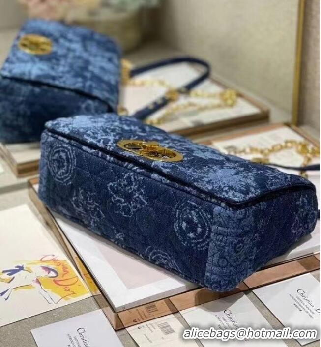 Top Design LARGE DIOR CARO BAG Blue Dior Flowers Cannage Denim M9243UJ