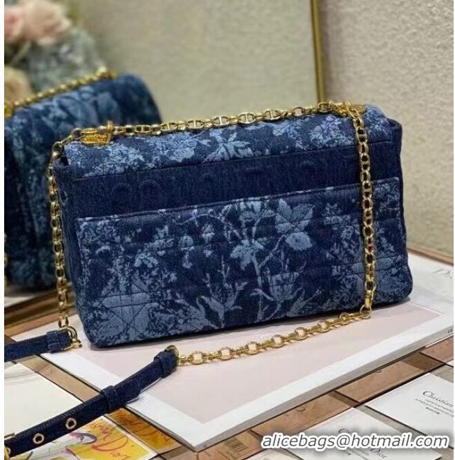 Top Design LARGE DIOR CARO BAG Blue Dior Flowers Cannage Denim M9243UJ