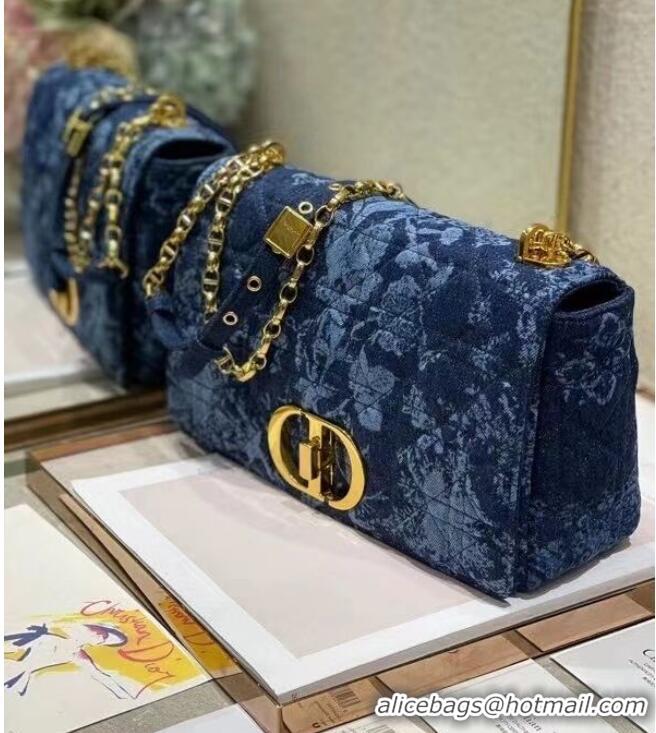 Top Design LARGE DIOR CARO BAG Blue Dior Flowers Cannage Denim M9243UJ