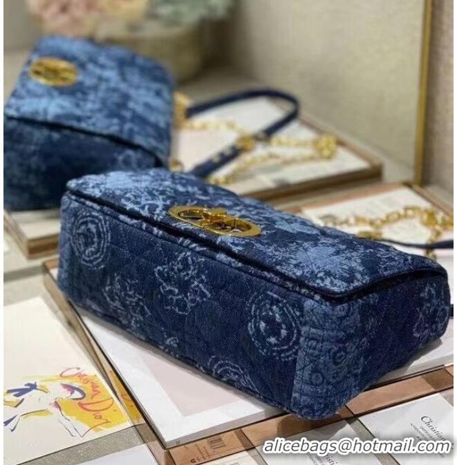 Top Design LARGE DIOR CARO BAG Blue Dior Flowers Cannage Denim M9243UJ