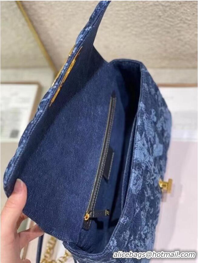 Top Design LARGE DIOR CARO BAG Blue Dior Flowers Cannage Denim M9243UJ