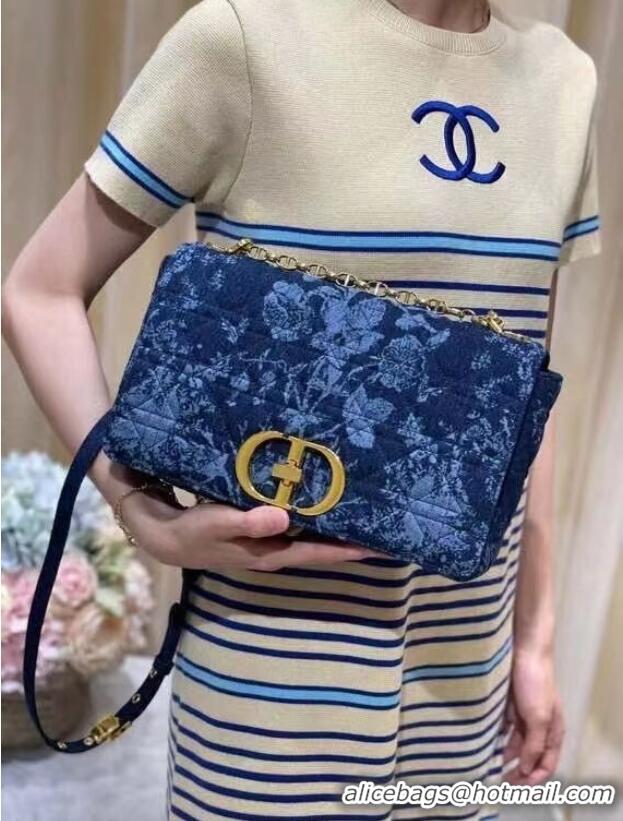 Top Design LARGE DIOR CARO BAG Blue Dior Flowers Cannage Denim M9243UJ