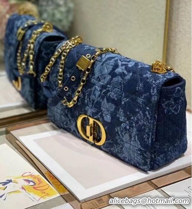 Top Design LARGE DIOR CARO BAG Blue Dior Flowers Cannage Denim M9243UJ