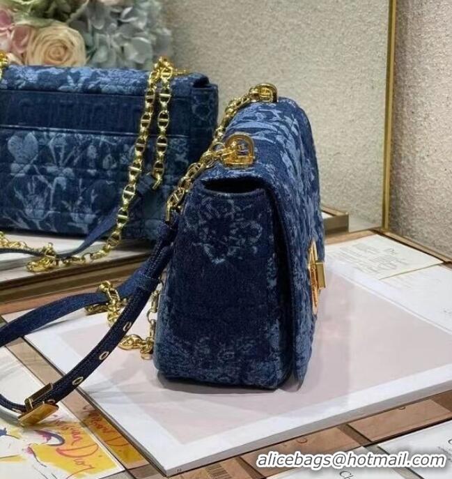 Famous Brand MEDIUM DIOR CARO BAG Blue Dior Flowers Cannage Denim M9243UJ