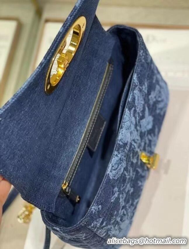 Famous Brand MEDIUM DIOR CARO BAG Blue Dior Flowers Cannage Denim M9243UJ