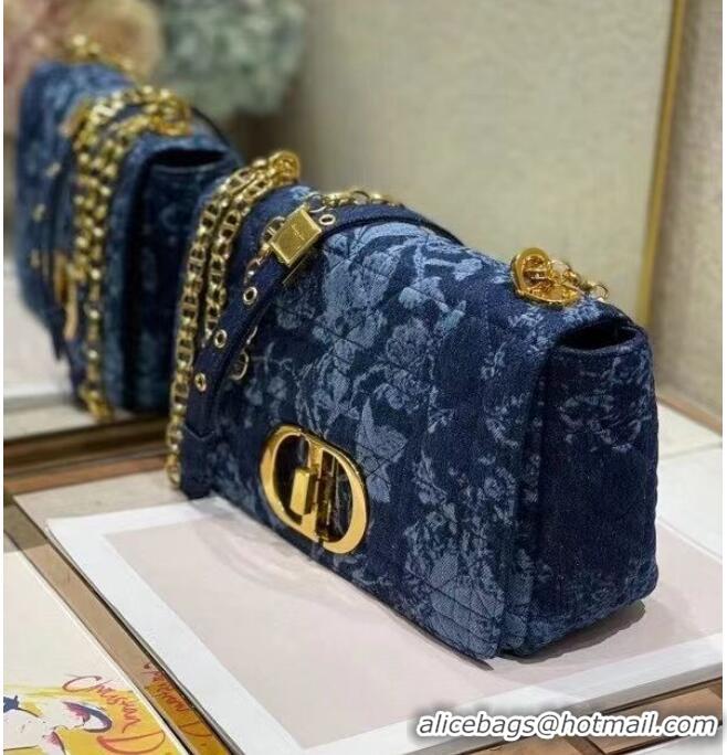 Famous Brand MEDIUM DIOR CARO BAG Blue Dior Flowers Cannage Denim M9243UJ