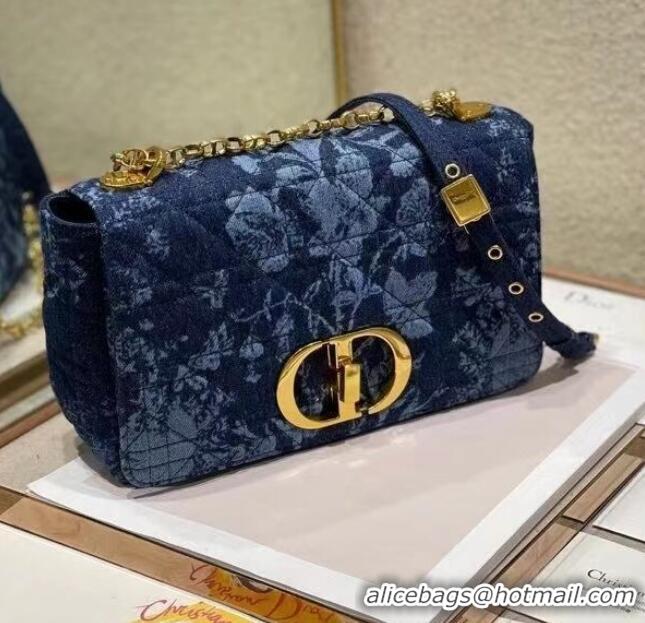 Famous Brand MEDIUM DIOR CARO BAG Blue Dior Flowers Cannage Denim M9243UJ