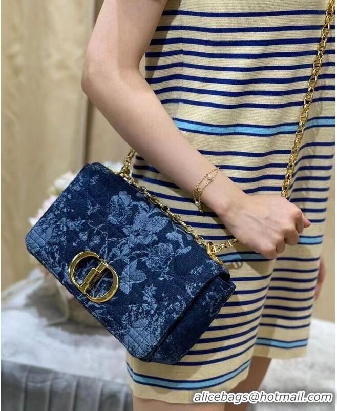 Famous Brand MEDIUM DIOR CARO BAG Blue Dior Flowers Cannage Denim M9243UJ