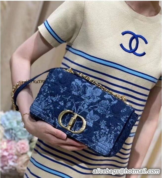 Famous Brand MEDIUM DIOR CARO BAG Blue Dior Flowers Cannage Denim M9243UJ