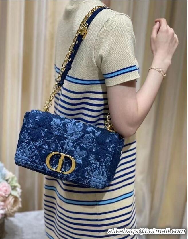 Famous Brand MEDIUM DIOR CARO BAG Blue Dior Flowers Cannage Denim M9243UJ