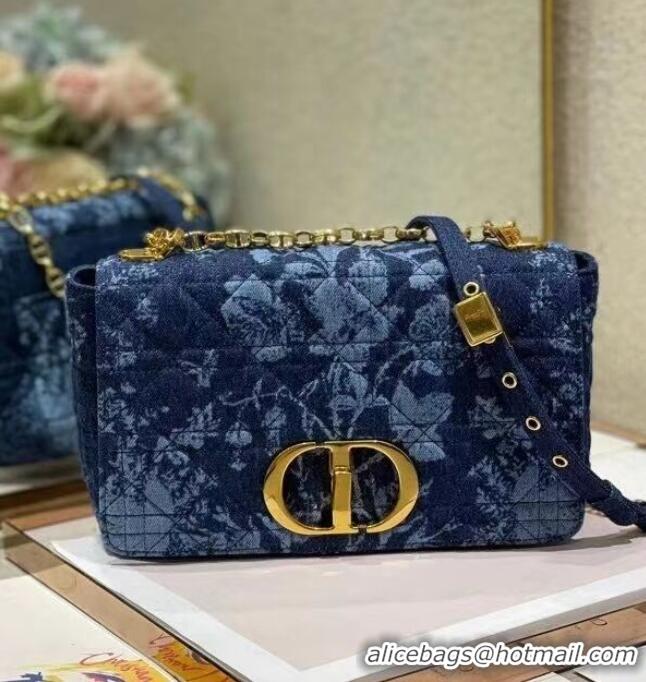 Famous Brand MEDIUM DIOR CARO BAG Blue Dior Flowers Cannage Denim M9243UJ