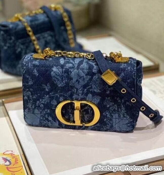 Buy Discount SMALL DIOR CARO BAG Blue Dior Flowers Cannage Denim M9243UJ