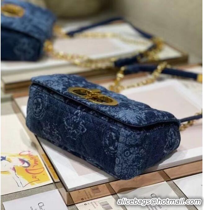 Buy Discount SMALL DIOR CARO BAG Blue Dior Flowers Cannage Denim M9243UJ