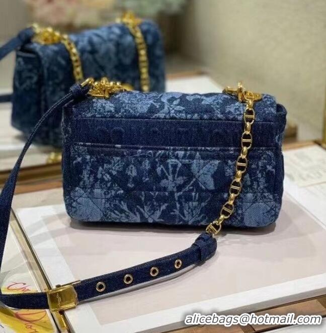 Buy Discount SMALL DIOR CARO BAG Blue Dior Flowers Cannage Denim M9243UJ