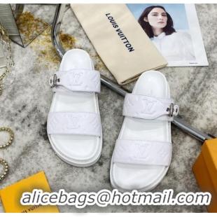 Top Quality Louis Vuitton Bom Dia Monogram Leather Flat Sandals 040724 White 2021