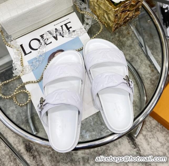 Top Quality Louis Vuitton Bom Dia Monogram Leather Flat Sandals 040724 White 2021