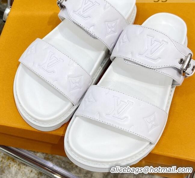 Top Quality Louis Vuitton Bom Dia Monogram Leather Flat Sandals 040724 White 2021