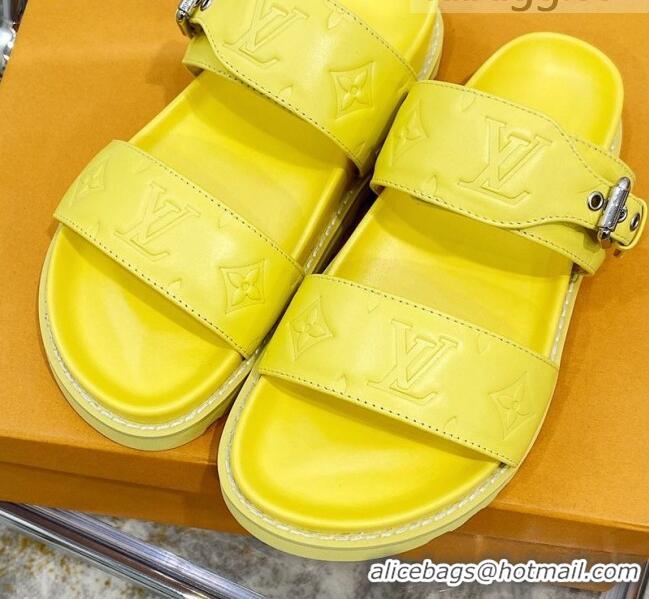 Best Luxury Louis Vuitton Bom Dia Monogram Leather Flat Sandals 040724 Yellow 2021